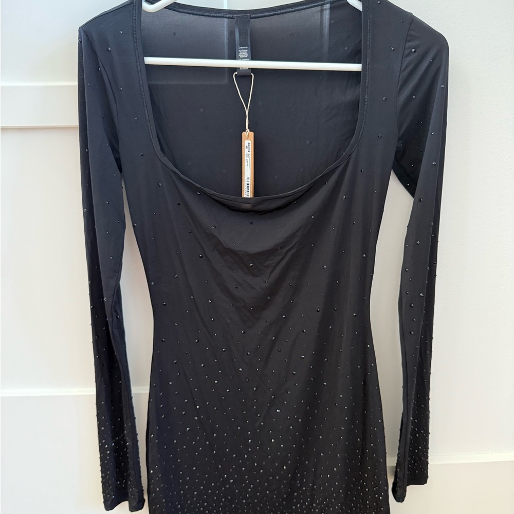 SKIMS Black Long Sleeve Rhinestone Dress